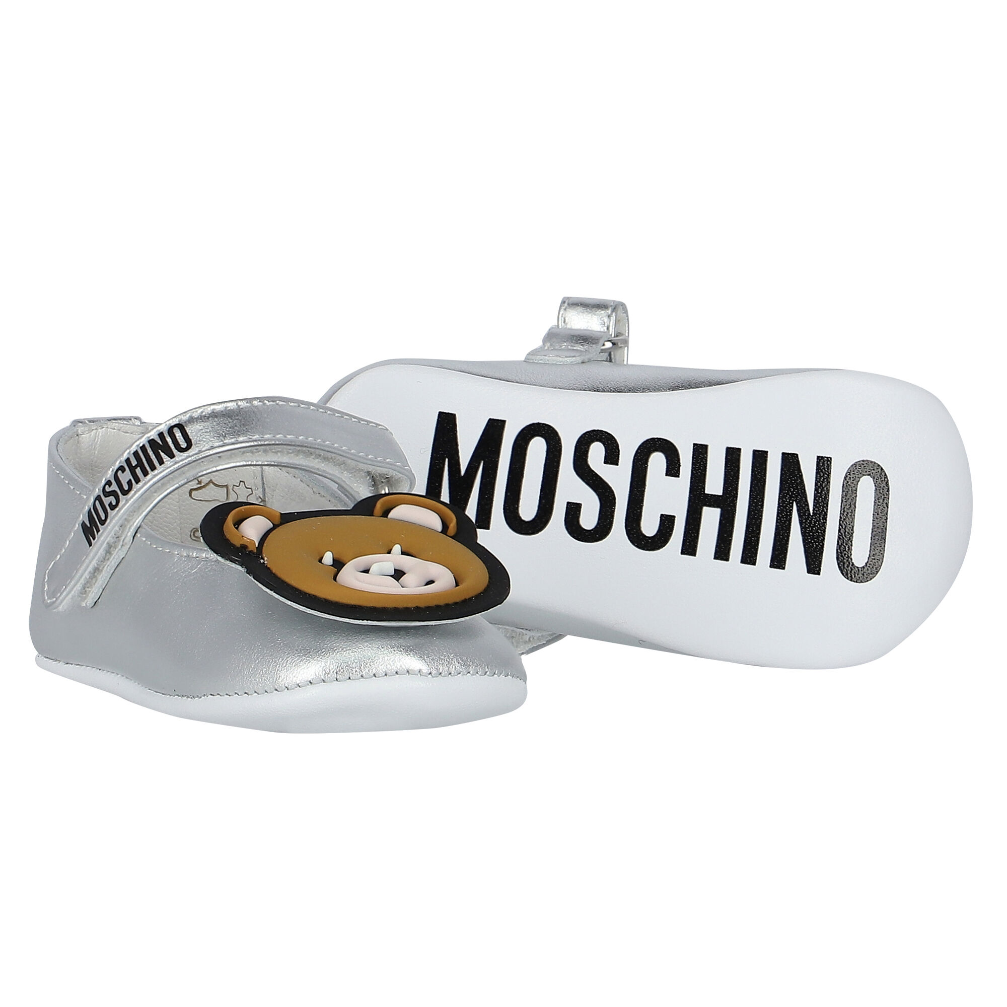 Moschino Baby Girls Silver Teddy Bear Pre Walker Shoes